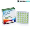 Andrix Oxymetholone 50 mg tablets box and green tablets in blister pack.