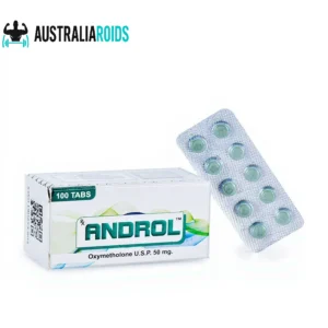 Androl Oxymetholone 50mg tablets box with green tablets in blister strip.