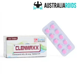 Clenmaxx (Clenbuterol 60 mcg) tablets by Evolve Biolabs with 100 tablets in a box and blister pack displayed.