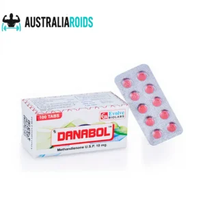 Danabol Methandienone 10 mg tablets by Evolve Biolabs with packaging and blister strip.
