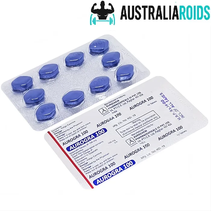 Aurogra 100 mg sildenafil citrate tablets box with blister pack for erectile dysfunction treatment