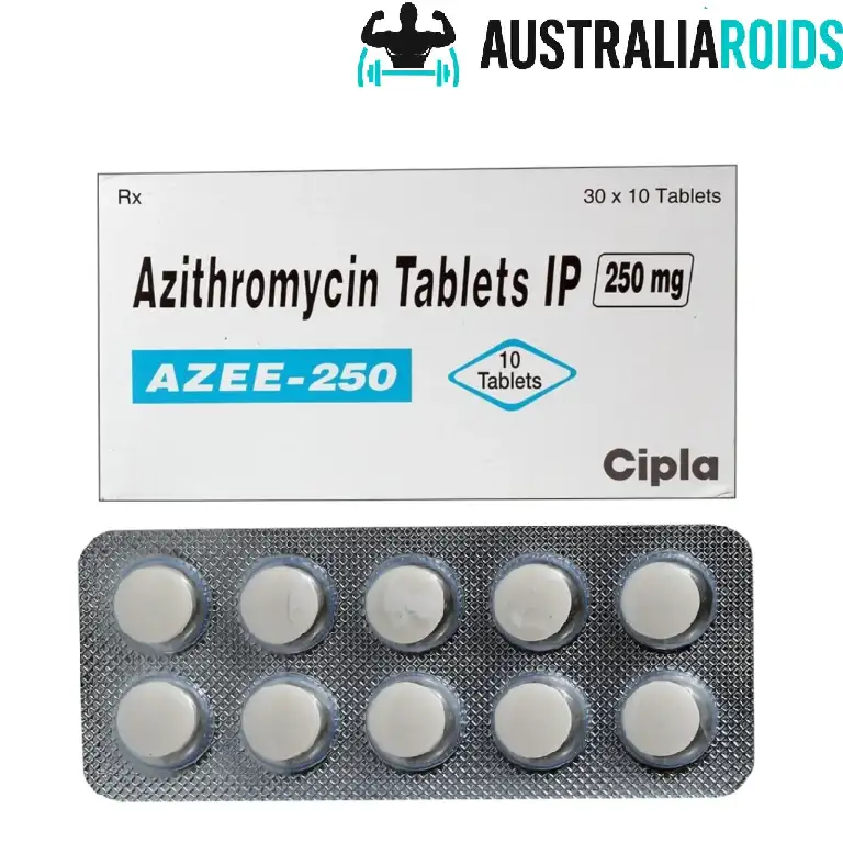 Azee 250mg antibiotic tablets packaging, used for treating bacterial infections