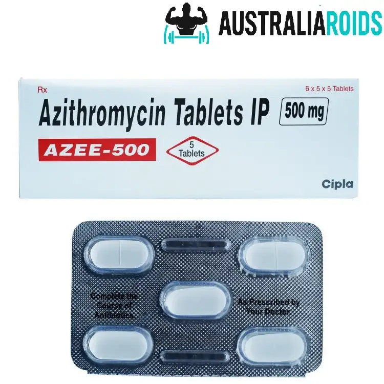 Azee 500mg antibiotic tablets packaging, used for treating bacterial infections