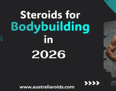 Primobol steroid vial and a muscular man wearing chains, representing Steroids for bodybuilding in 2026.