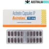 Acrotac 10 mg (Acitretin) capsule blister pack used for psoriasis treatment