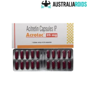 Acrotac 25 mg capsules containing acitretin used for severe psoriasis treatment